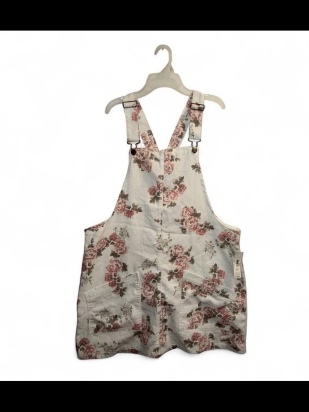 No Boundaries Floral Print Overall Romper/ Dress in Cream and Pink